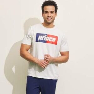 Prince pickleball T-shirt cloud cream w/blue red logo. NWT